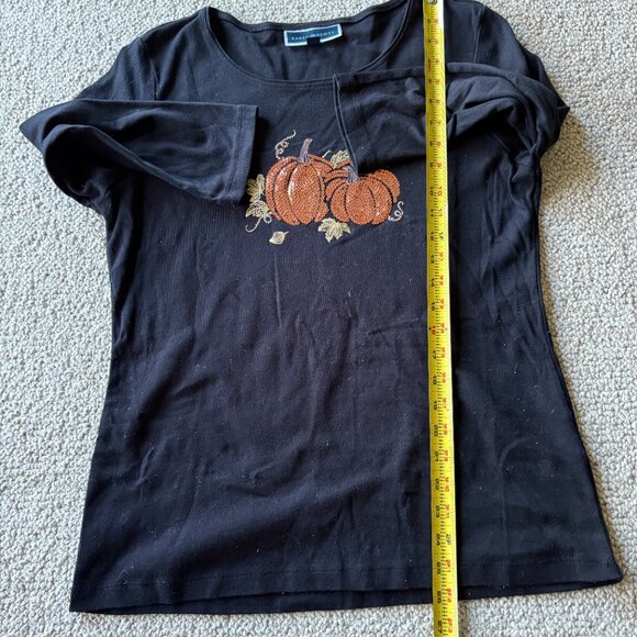 Karen Scott L Pumpkin Sequin Shirt Fall Autumn Thanksgiving Halloween Cozy Top - Picture 7 of 7